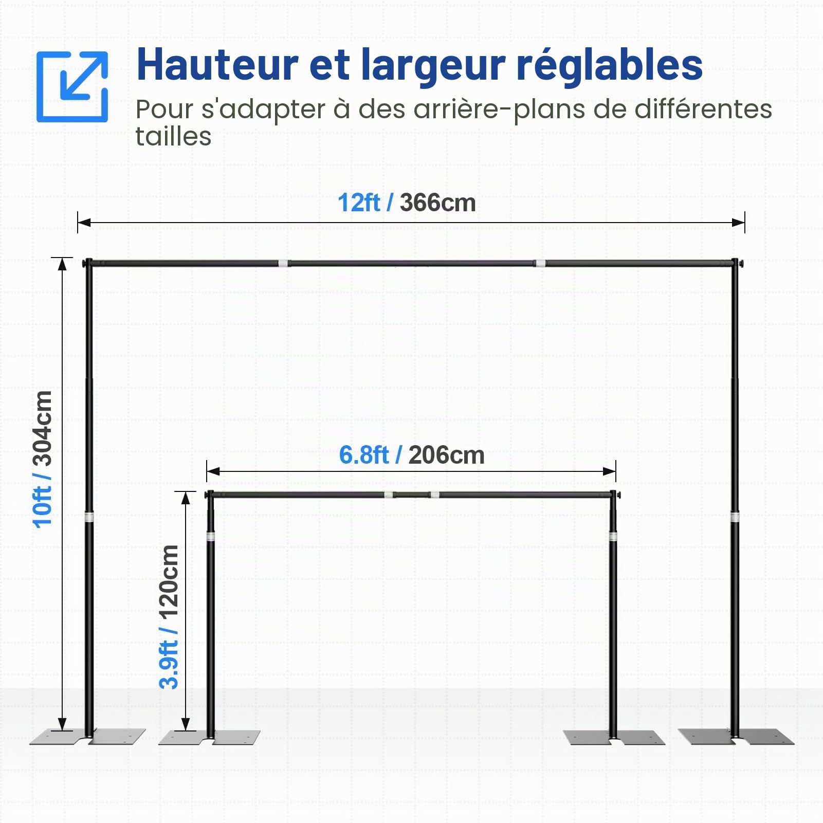 EMART Support Toile de Fond Photo 3 x 3,6 m avec Base en Acier Métallique pour Photographie, Vidéo, Studio, Mariage, Fête