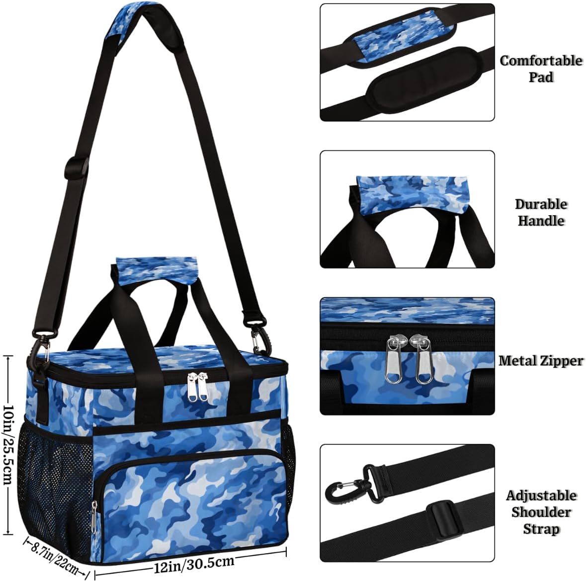 Abstract Camo Texture Insulated Picnic Backpack Lunch Box for Women Men Picnic Basket Tote Lunch Bag Picnic Bag Portable Lunch Bags for Picnic, Beach, Work, Trip,Office, Camp Camouflage Blue