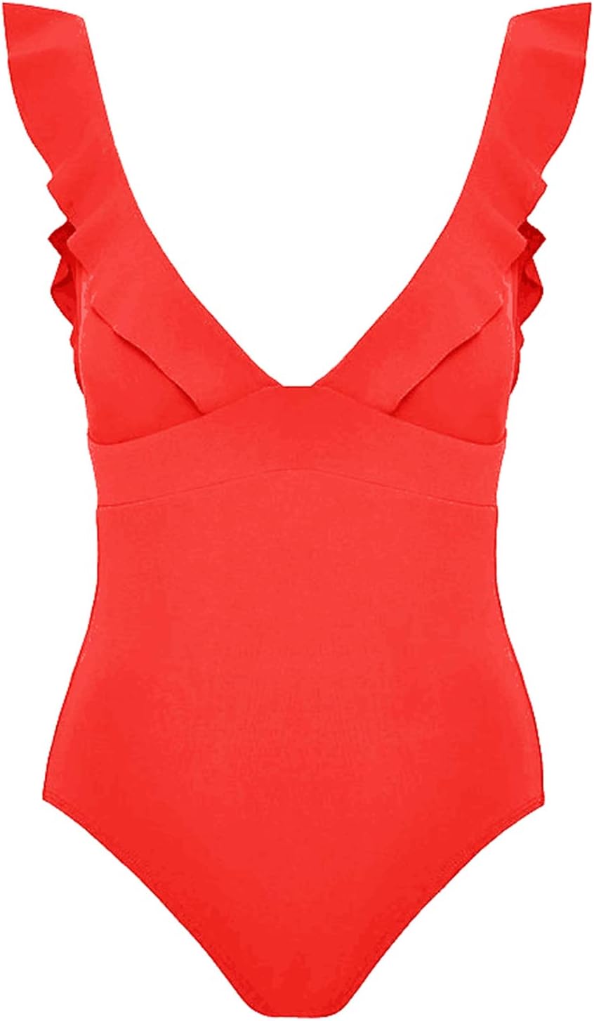 SoymlWomen's One Piece Swimsuit Ruffle Solid Monokinis Tummy Control Swimwear with Criss Cross Tie Back Bathing Suits