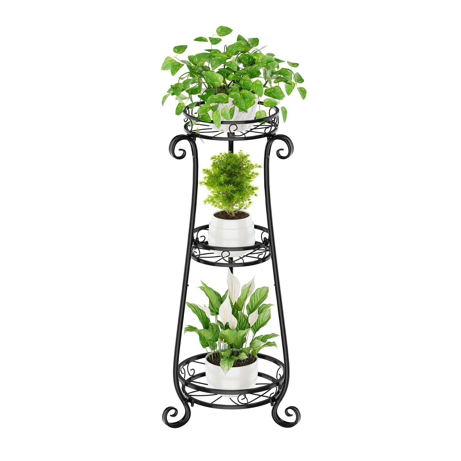 3 Tier Metal Plant Stand Indoor, 34 Inch Tall Corner Plant Stands for Indoor Plants, Flower Pot Holder Shelf Display Rack for Balcony Garden Patio Living Room(Black)