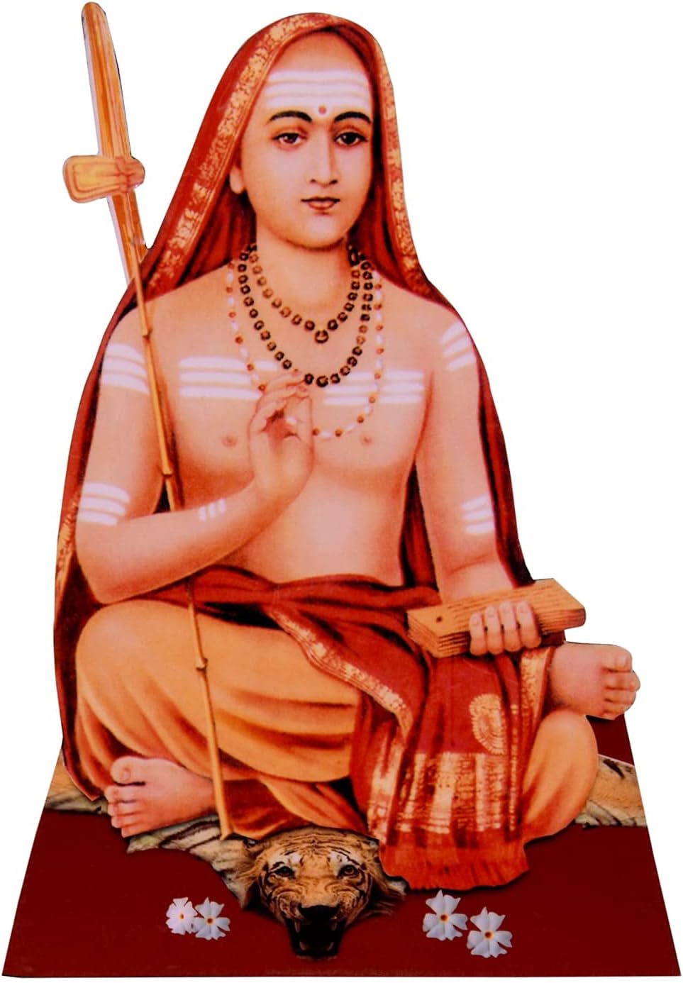 [Big Size] Vils Sri Jagadguru Adi Shankaracharya Divine Holy Blessing Wood and Plastic Photo Frame Cutout with Backstand (Size: 5.5 inch X 8 inch)- Multicolor