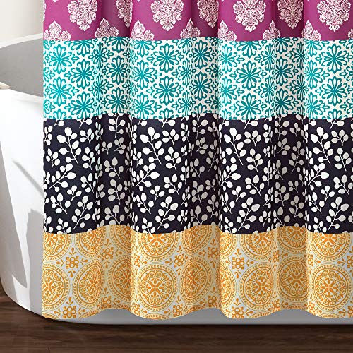 Image of Lush Decor Bohemian Stripe Shower Curtain, 72 inch W x 72 inch L, Fuchsia & Orange - Bathroom Curtain - Striped Shower Curtain - Boho Decor - Fabric Shower Curtains