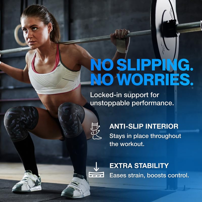 Image of Modvel 7mm Neoprene Knee Sleeves for Men & Women Weightlifting & Powerlifting - Compression Knee Sleeve Support for Squats, Gym, Training - USPA, IPL Approved - Large Army /dark (Pair)
