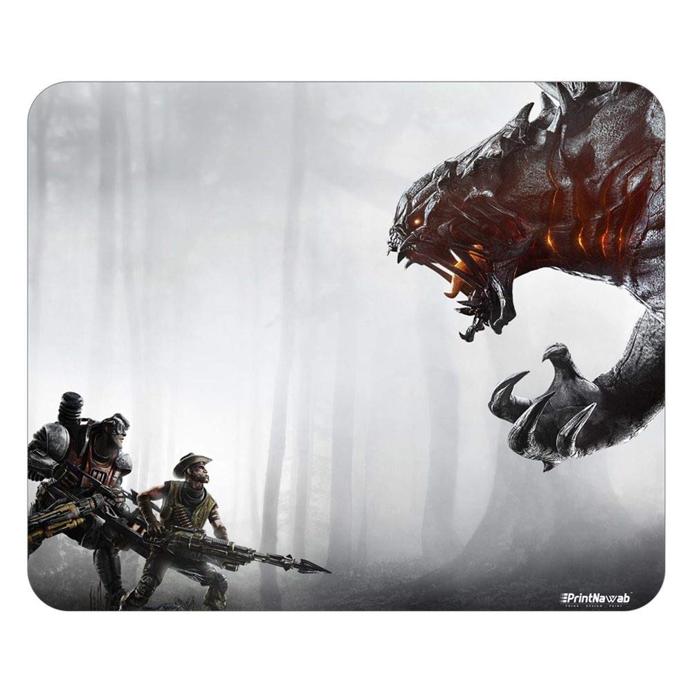 PRINTNAWAB® Designer Medium Size Rectangle Gaming Mousepad with Anti-Skid Natural-Rubber Base & Water Proof for Laptop and PC in Evolve Dragon Hunters Printed Design (22 cm X 18 cm)