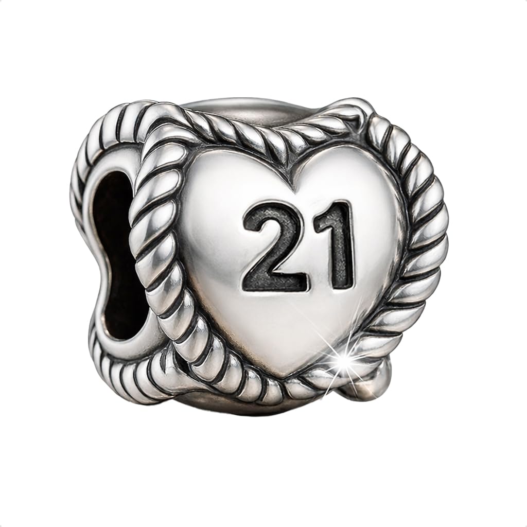 Abalorio de plata de ley 925 con triple corazón para pulseras Pandora de 21 cumpleaños 6