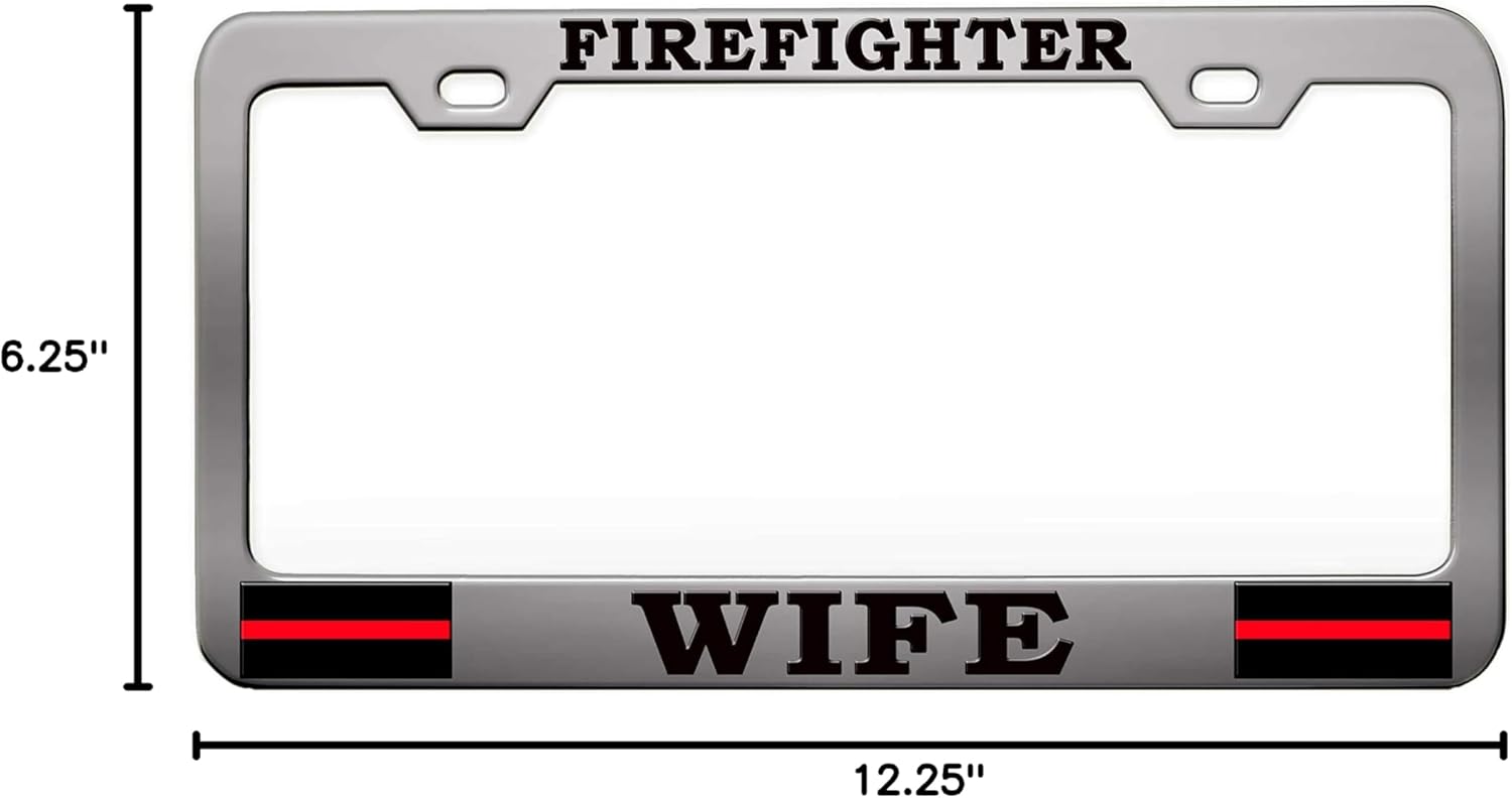 Firefighter Wife US Firefighter Chrome Steel Metal License Plate Frame Auto Car SUV Tag Holder, D75