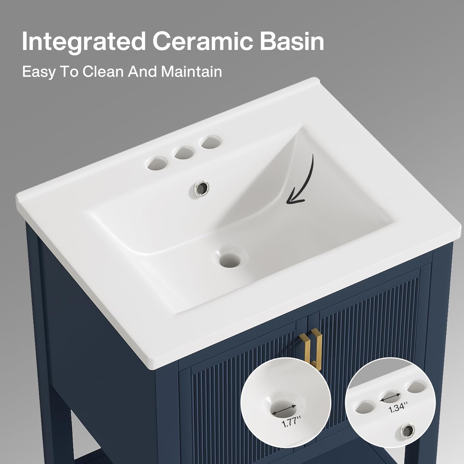 Tribesigns 24" Modern Bathroom Vanity with Sink, Solid Wooden Frame Freestanding Bathroom Vanities Cabinet Combo, Bathroom Sink Cabinet with 2 Doors and 1 Drawer, Navy Blue