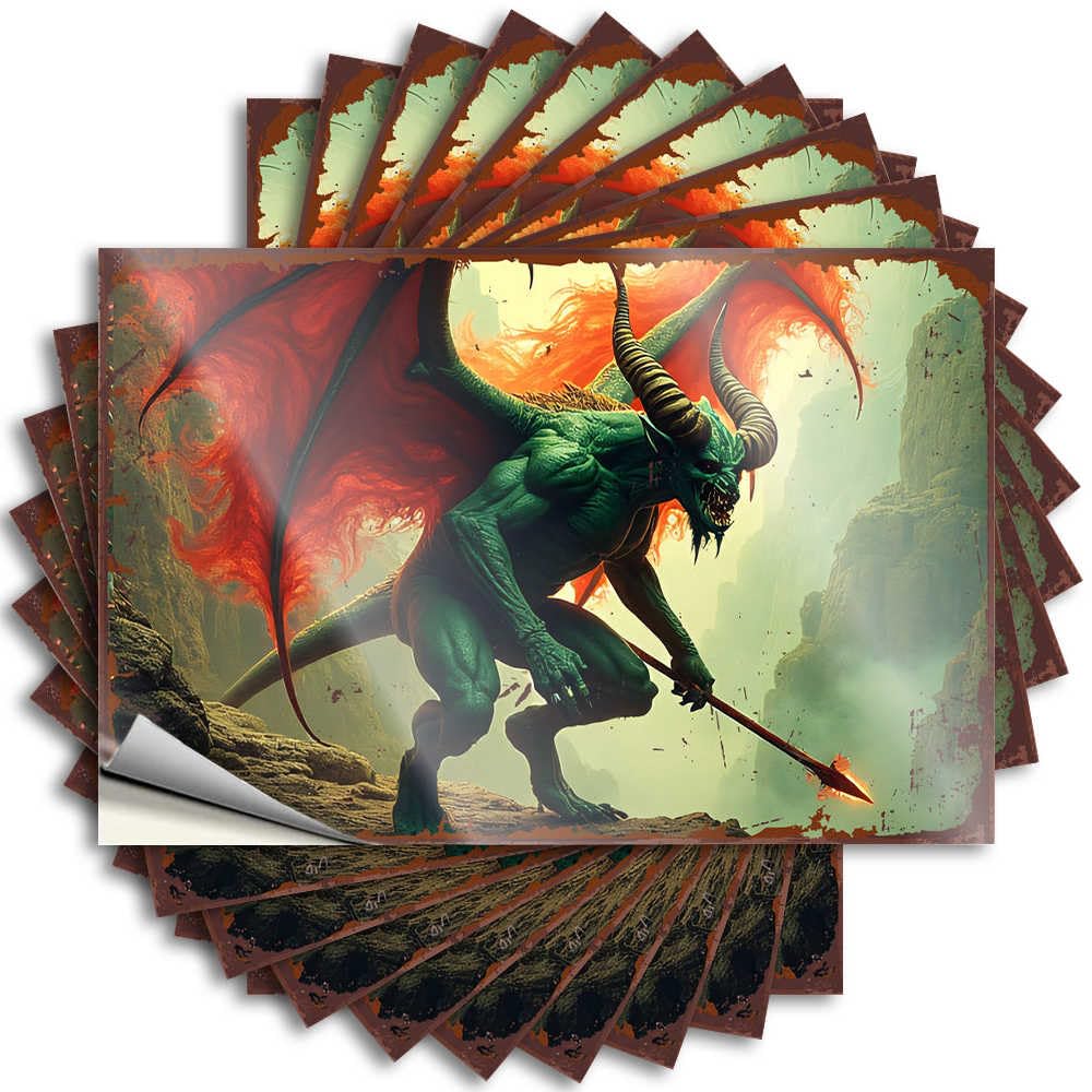 Green Demon with Horns and Wings in Fiery Landscape Tumbler Coastal - Pool Stuff Decals Self Adhesive Sticker(12X18CM)