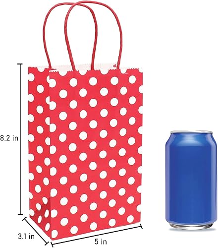 Miniatura 2 de AZOWA Bolsas pequeñas de regalo de lunares, bolsas de papel kraft con asas para fiestas de cumpleaños, baby shower y bodas (5 x 3.1 x 8.2 pulgadas,