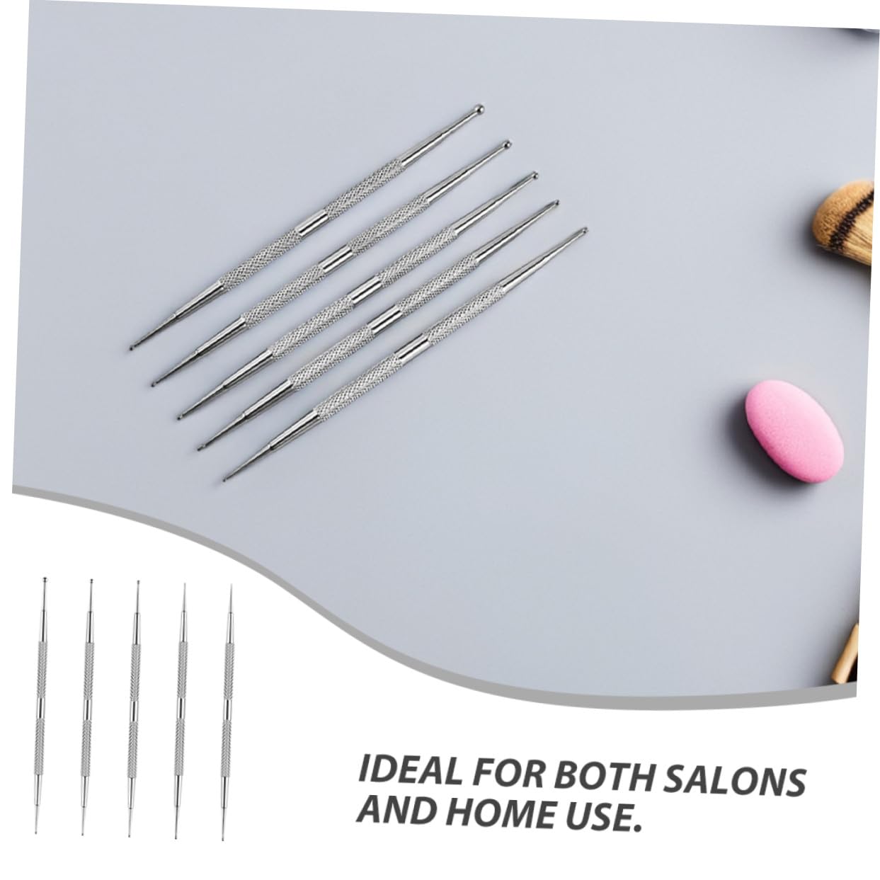 5PCS Stainless Steel Nail Dotting Pen Set Dual-ended Nail Art Tools for Dotting Painting Rhinestone Application DIY Manicure Accessories for Home