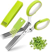 Tesoura de ervas X-Chef, tesoura multiuso de 5 lâminas para cozinha, cortador de ervas com tampa de segurança e pente de limpeza para cortar manjericão, salsa, aço inoxidável