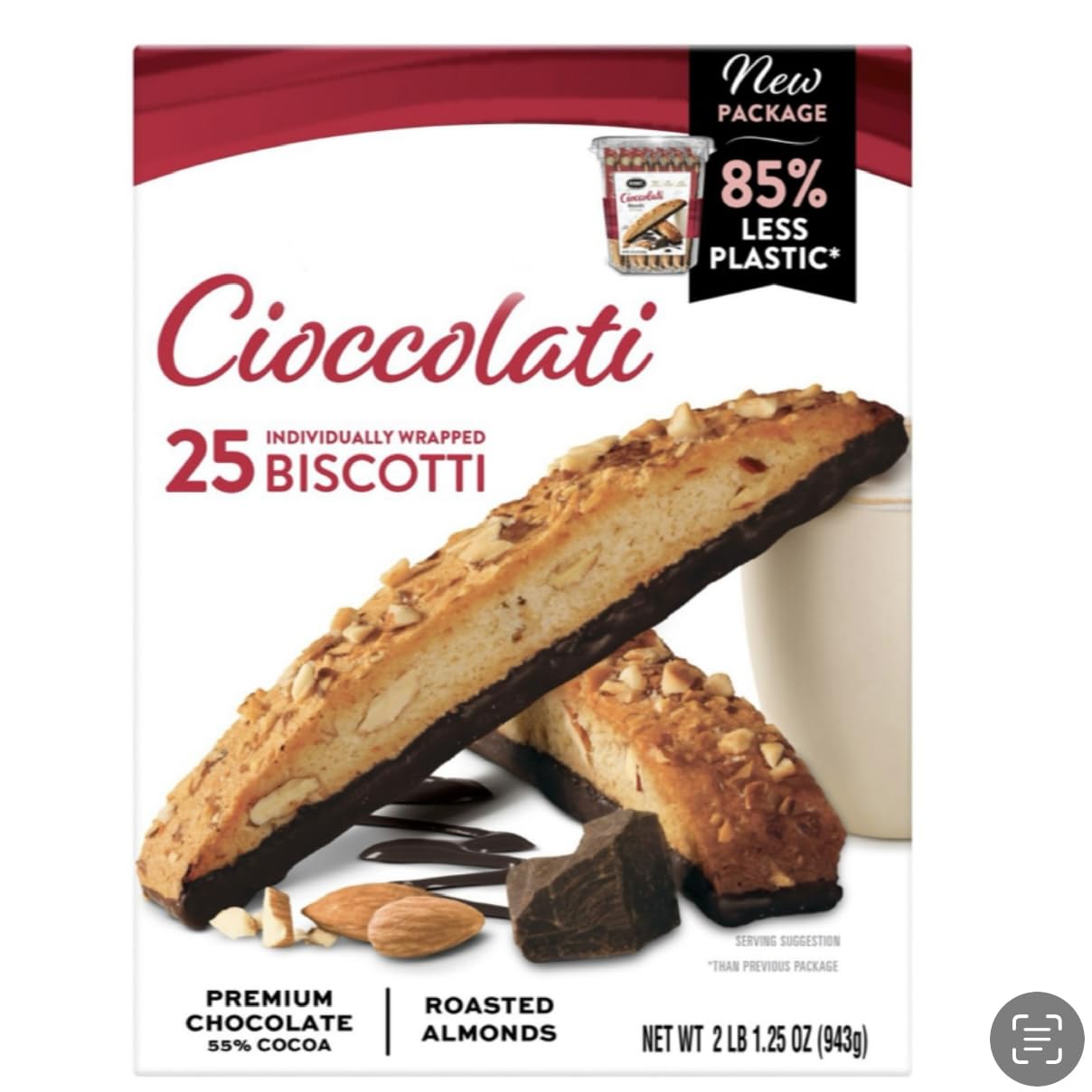 Nonni Cioccolati Biscotti, Italian Cookies, 25 Count Carton