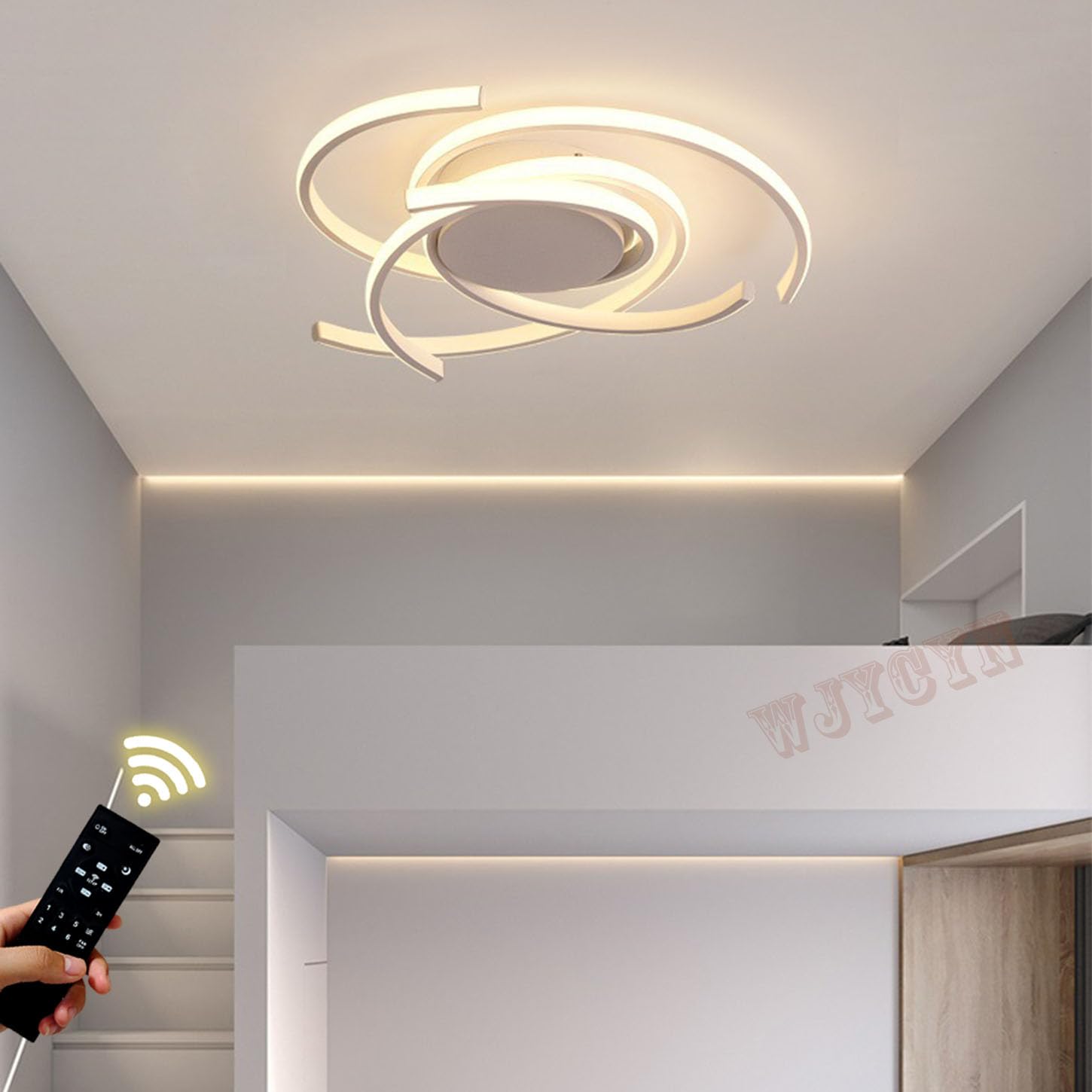 Plafoniera Bianco LED dimmerabile Plafoniera moderna di design floreale a spirale con telecomando per tavolo da pranzo camera da letto Lampada da soffitto in metallo per soggiorno Ø75cm 92W
