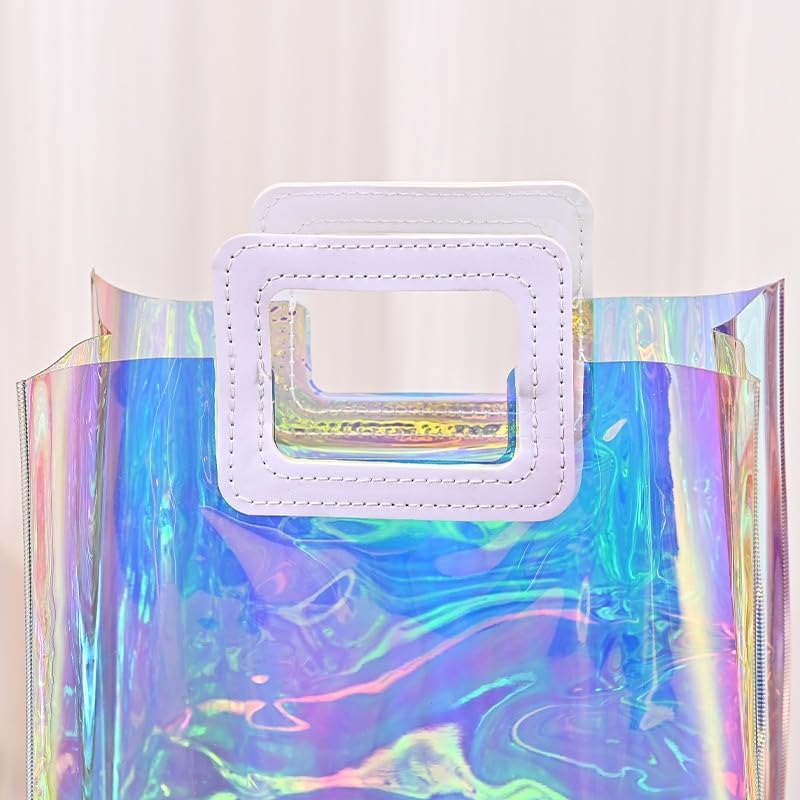 Image of SATYAM KRAFT 48 Pcs Transparent Reusable Leather Goodie Bags | Elegant Gift Bags for Her /Him Wedding Return Favors, Engagement Hampers, Marriage, Birthday & Festival Gifting | Handle Hamper Shopping Carry Bags (Rainbow White Square)