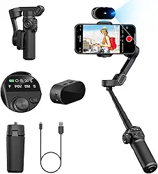 AOCHUAN Estabilizador gimbal para smartphone, sem rastreamento de aplicativos, haste de extensão de 20 cm, estabilizador de rastreamento de rosto e objeto para iPhone e Android, Gimbal OLED de 3 eixos
