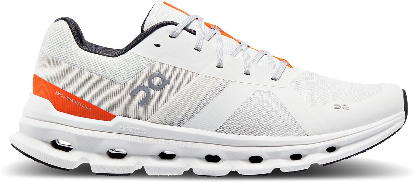 On Men's Cloudrunner Sneakers, Undyed-White/Flame, 12 Medium US
