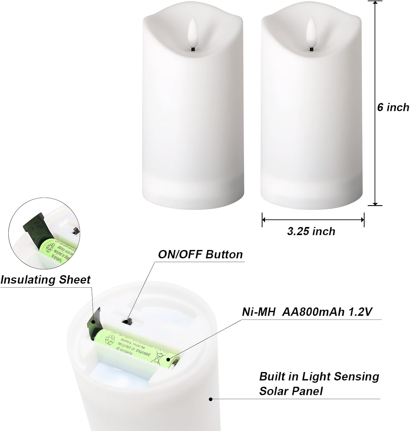 Solar Garden Decor for Outside-Solar Candles Outdoor Waterproof, Flameless LED Candles Rechargeable, Solar Powered Candles Dusk to Dawn for Patio Lantern Garden Table Decorations, Set of 2, 3.25" x 6"