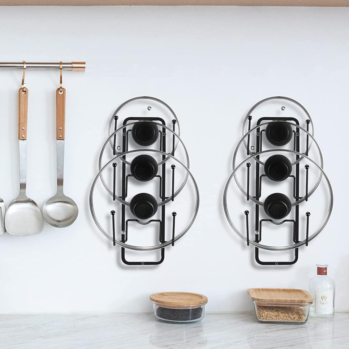 jojofuny 2pièces Organisateur de Couvercles de Casseroles sans Perçage Support Mural Réutilisable et Résistant pour Rangement Ustensiles Cuisine Porte-couvercle Délicat et Pratique