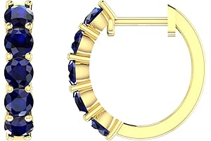 10k Solid Gold Hoop Earrings with Natural Sapphire Gemstones: Shimmer in Regal Elegance