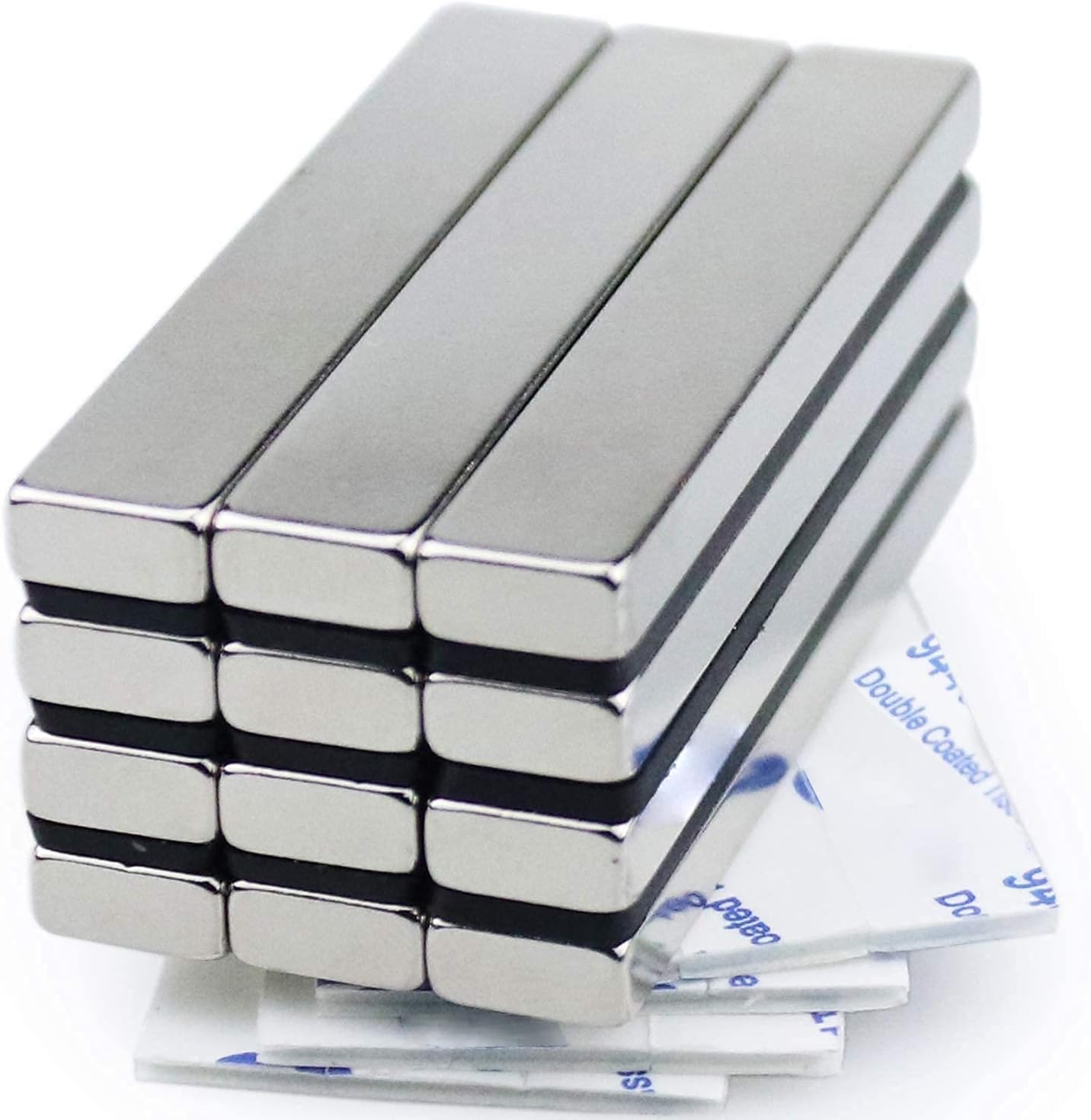 MIKEDE Magnets, 12 Pack Neodymium Bar Magnets with Double-Sided Adhesive, Strong Magnet Heavy Duty Magnetic Strips, Powerful Rare Earth Metal Magnet for Locker, Fridge, Office - 60x10x5 mm