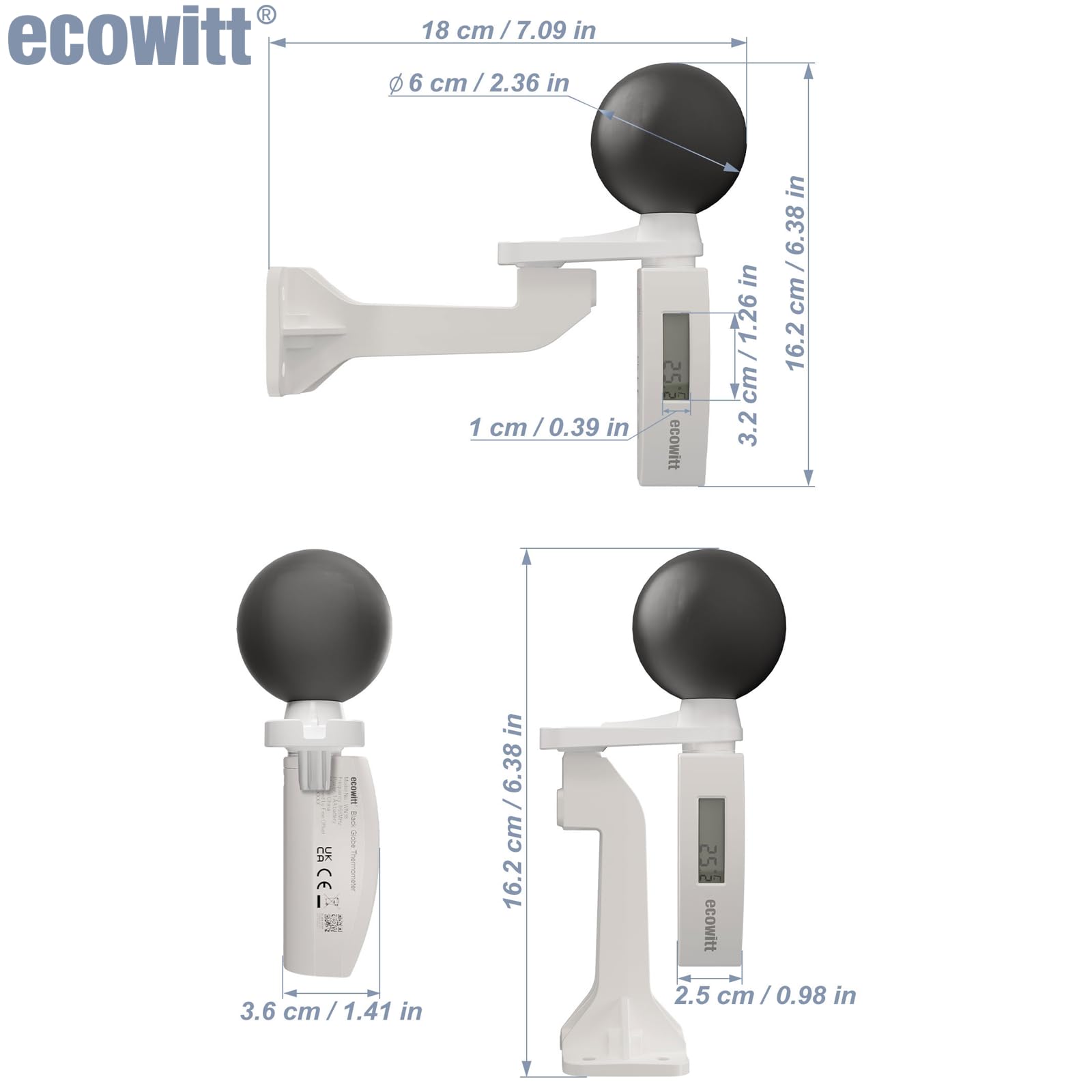 ECOWITT WN38 WBGT + HI Misuratore di indice di calore Sensore di temperatura globo nero Accessorio solo Non può essere utilizzato da solo