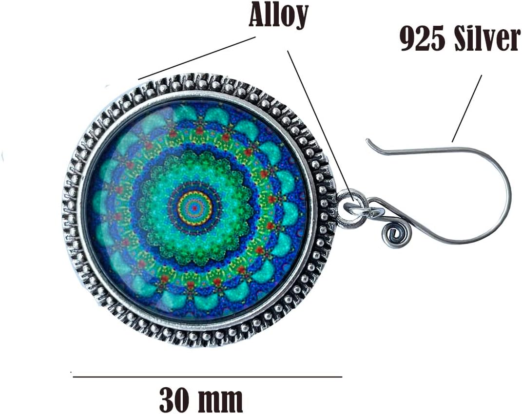 925 Silver Portuguese Knitting Pin for Knitters with Teal Bohemian Mandala Design- Magnetic | 2 pcs (Mandala)