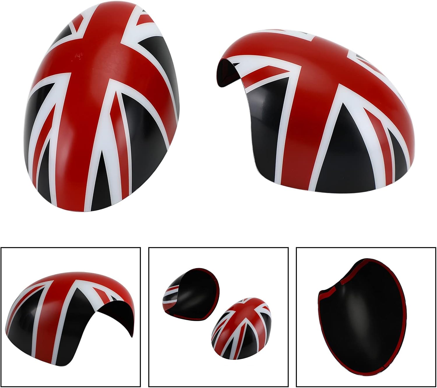 Two pieces Mirror Cover Side Mirror Covers classic Black/Red Union Jack UK Flag design rear view mirror covers for Mini Cooper R55 R56 R57 R58 R60 R61 with Auto Powerfolding only