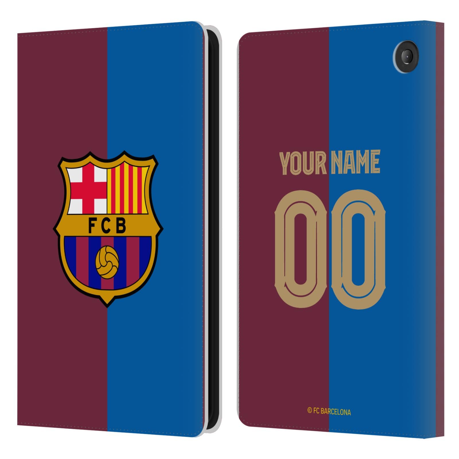 Head Case Designs Officially Licensed Custom Customised Personalised FC Barcelona Home 2024/25 Kit Leather Book Wallet Case Cover Compatible With Amazon Fire 7 2022