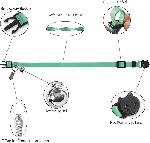 Miniatura 5 de WROSWT Upgrade Breakaway Cat Collar with Bells, Soft Leather Kitten Collars with Name Tag,Safety Adjustable Buckle,Lightweight,Ideal for Girl Boy