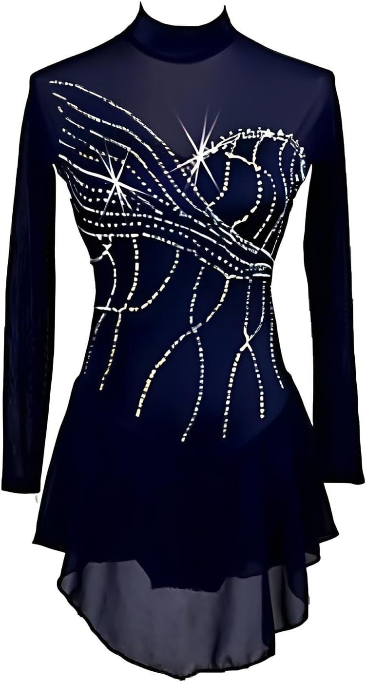 Kmarouse] 節約 女の子用長袖フィギュアスケートドレス、女性用高伸縮