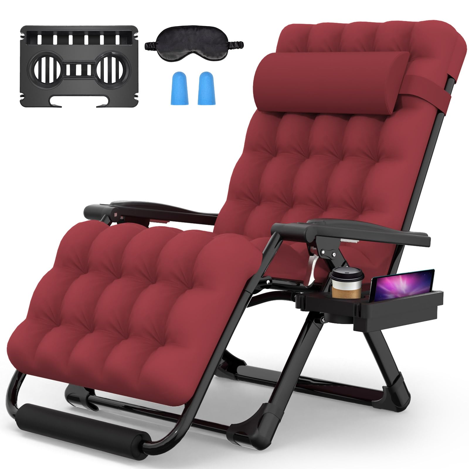 Suteck Oversized Zero Gravity Chair,33In XXL Lounge Chair w/Removable Cushion&Headrest, Reclining Camping Chair w/Upgraded Lock and Footrest, Reclining Patio Chairs Recliner for Indoor Outdoor,500LBS