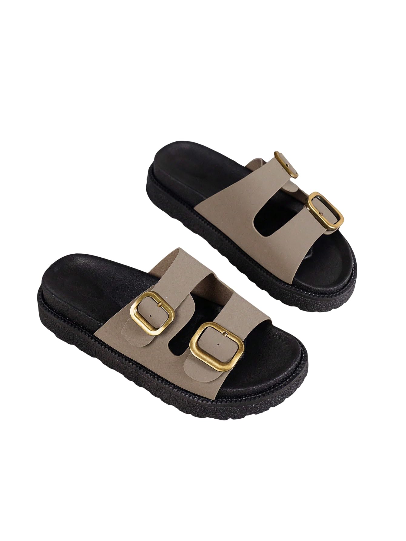 OYOANGLE Women's Adjustable Double Buckle Open Toe Footbed Sandals Comfortable Outdoor Platform Sandals