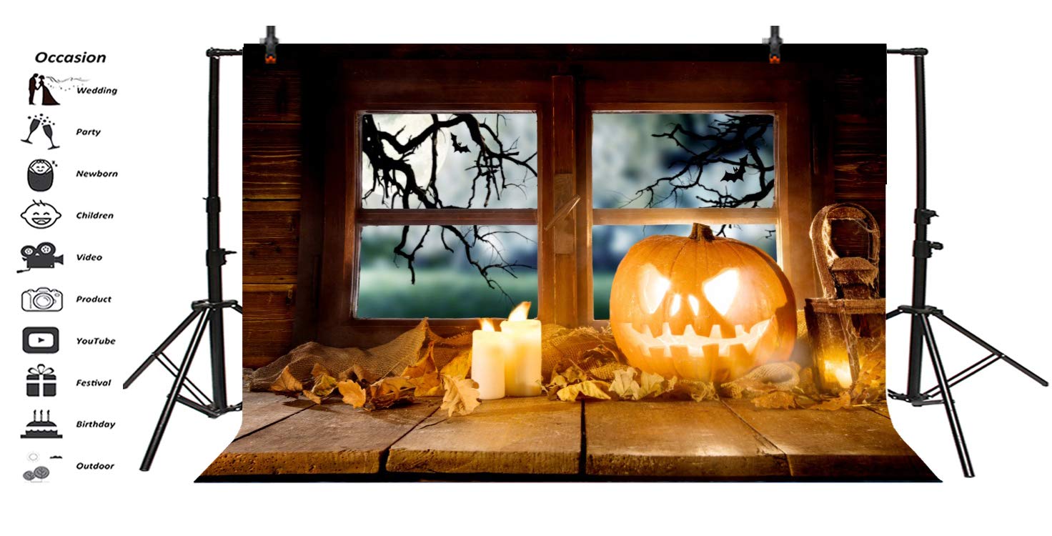 Amazon | Qinunipoto 背景布 ハロウィン happy halloween 夜 窓の外