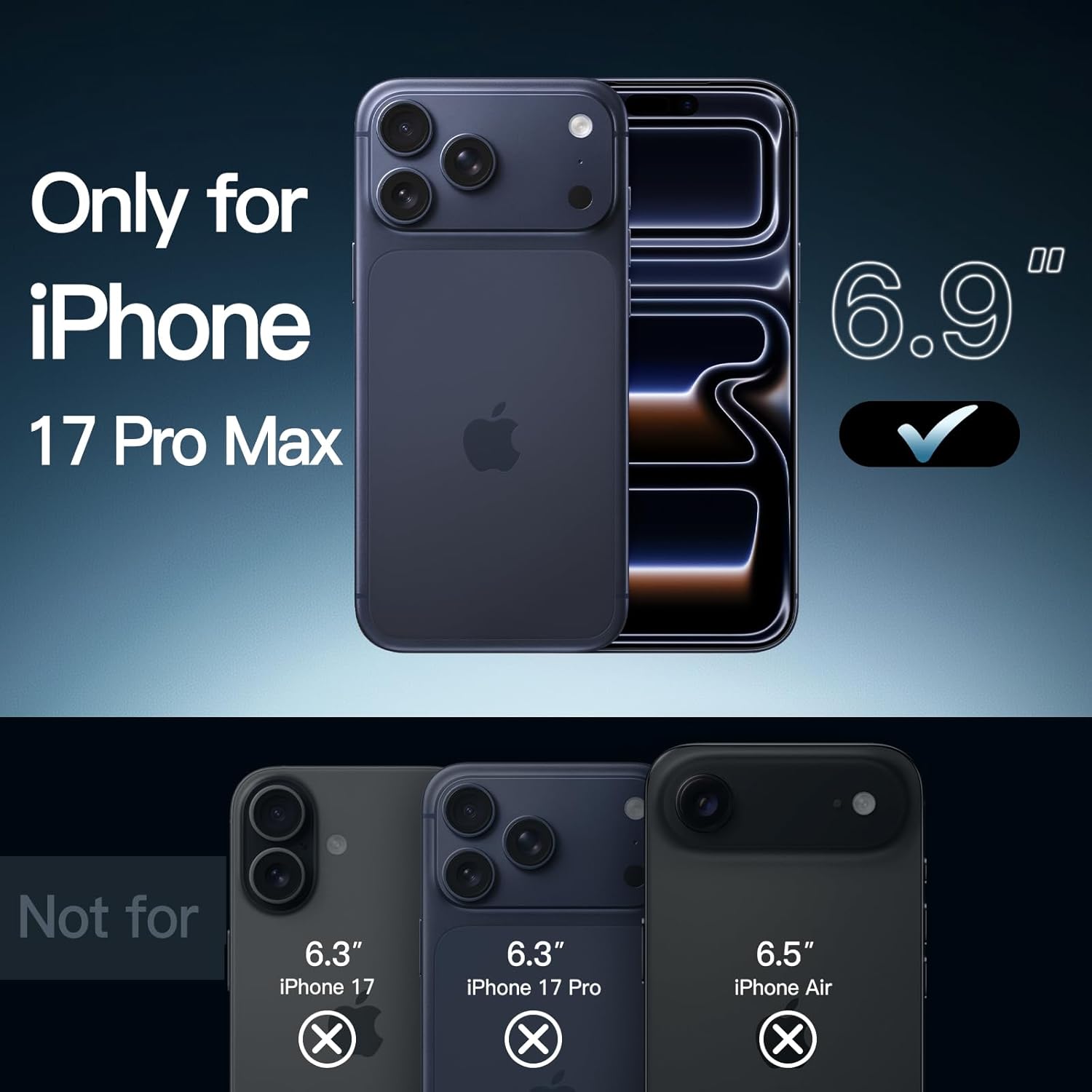 jetech case for iphone 17 pro max 6.9-inch, non-yellowing shockproof phone bumper cover, anti-scratch clear back (black)