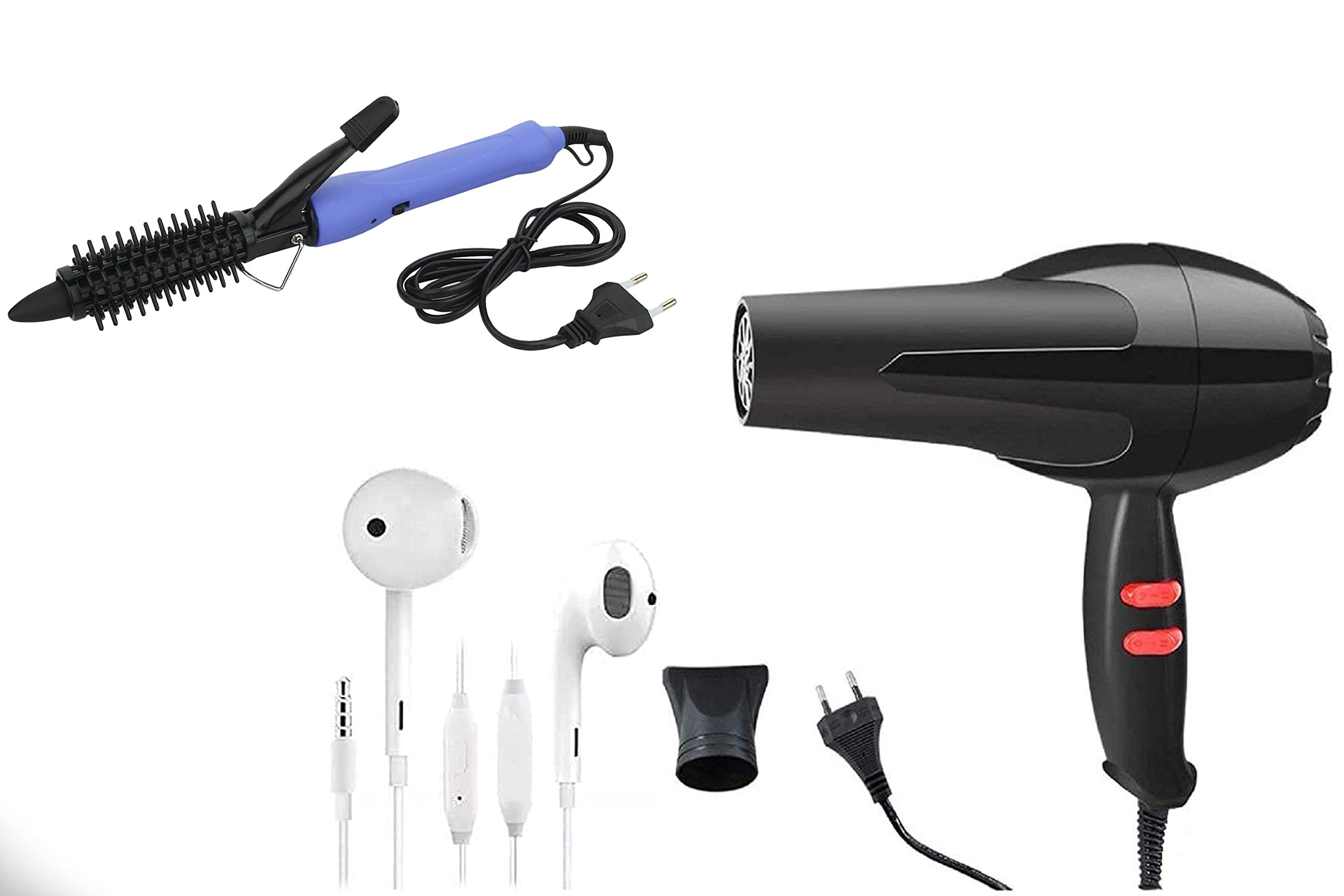 JAYHO Professional Salon Hair Dryer with 2 Speed and 2 Heat Setting and NHC-471 Hair Curler Iron Rod with earphone