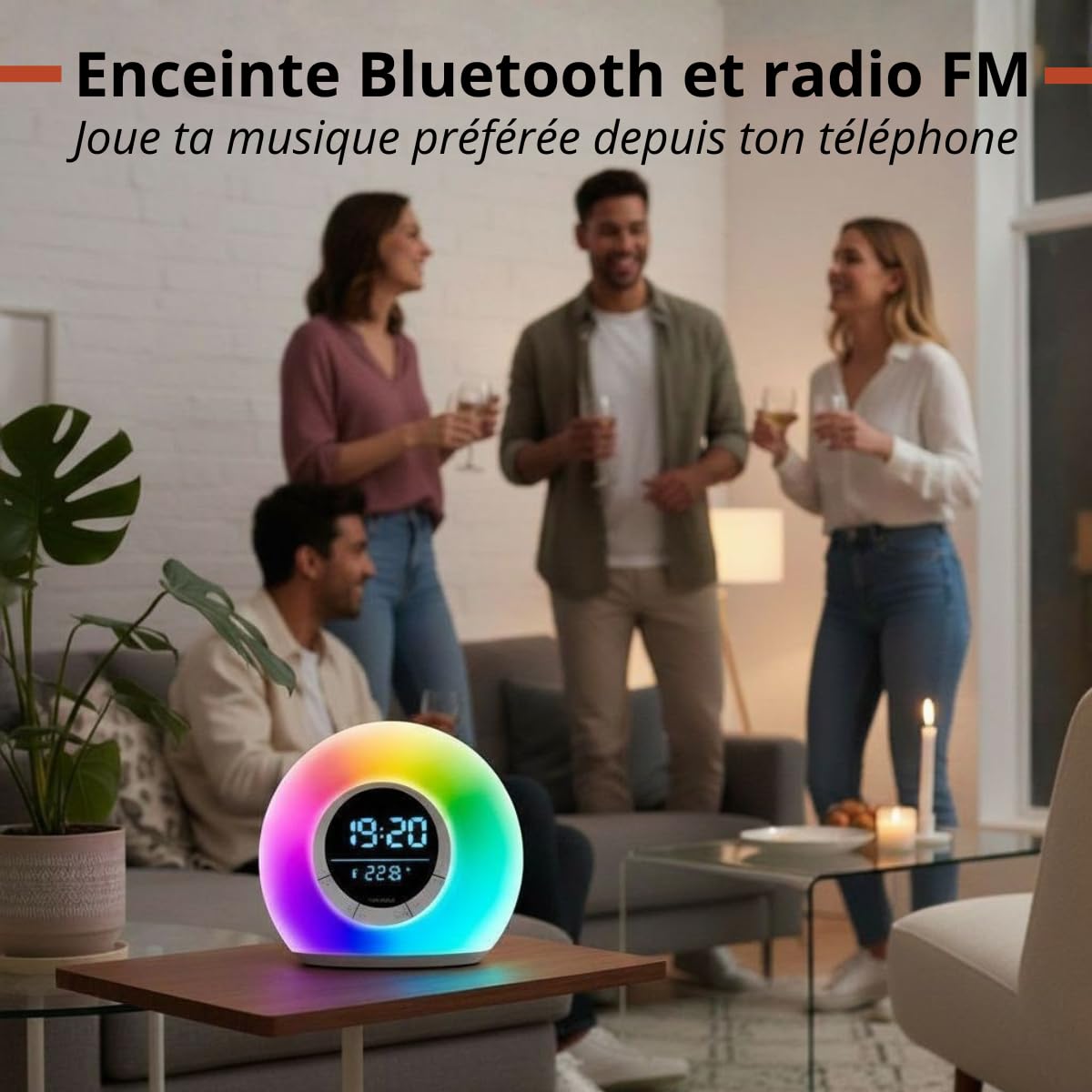 Grundig Réveil Lumineux – Réveil Connecté avec Radio et Bluetooth – Lampe avec Écran LED – Lampe de Chevet – Blanc