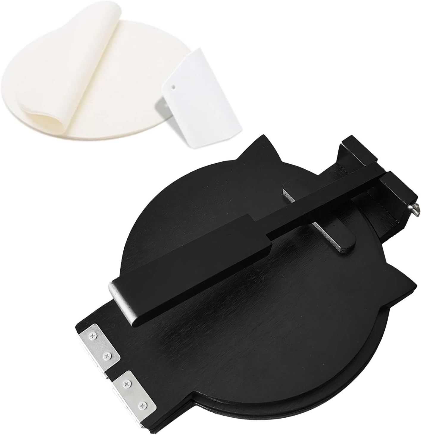 Wooden Tortilla Press - 10 Inch Bamboo Tortilla Maker with 50 Parchment Paper & Dough Cutter, Homemade Mexican Prensa Para Tortillas Dough Press for Burritos, Taco, Roti (Black)