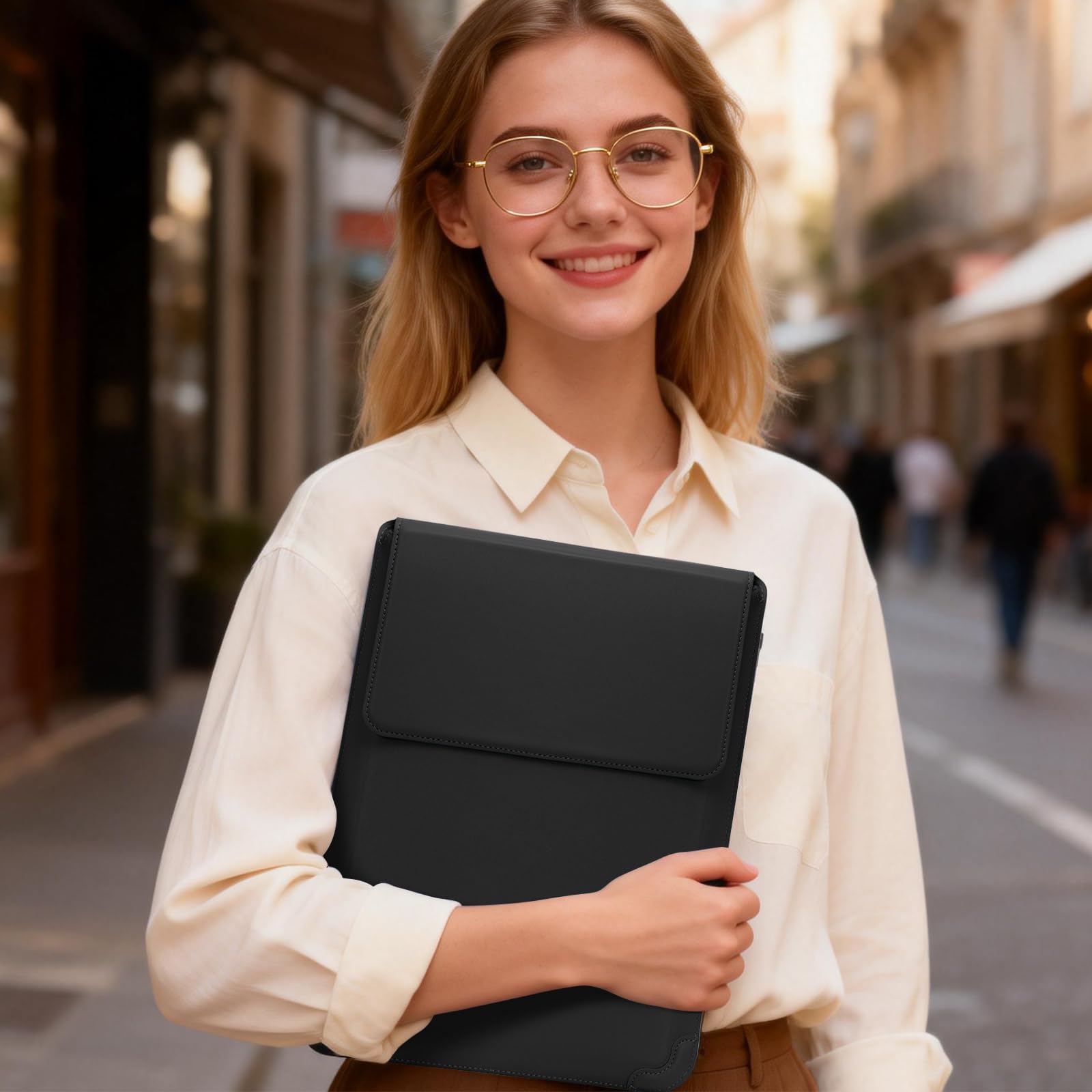 15-15,6-16 Pollici Laptop Custodia Borsa con Stand per MacBook Pro 16" M5/M4/M3/M2/M1 & Pro/Max, MacBook Air 15" M5/M4/M3/M2, 15"-15,6"-16" PU Pelle Computer Portatile Cover (Nero)