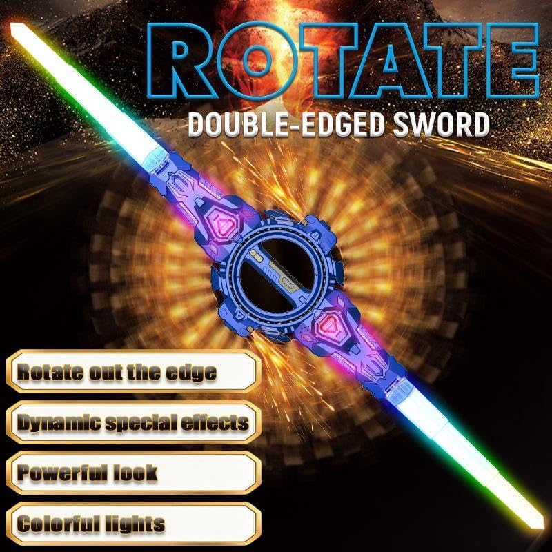 Image of Fire Spin Sword Double-Edged Lightsaber Toy with 7-Color LED Lights & Sound, Role-Play for Kids Battles 360 Rotating