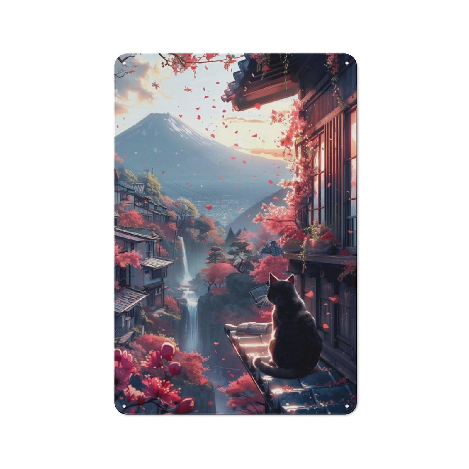 Junmoney Cute Cat Serenity Scenery Tin Wall Plaque 30X20cm With For Hallway Wall, For Home Interiors, Feature Walls And Decorative Displays
