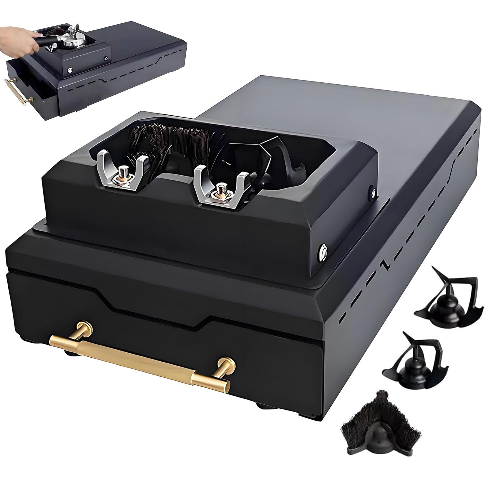 Limpiador De Portafiltros Eléctrico De 150 W, Máquina Automática De Limpieza De Posos De Café para Portafiltros De 58 Mm, con 2 Raspadores Y 1 Cabezal De Cepillo, Desmontable, Limpiador