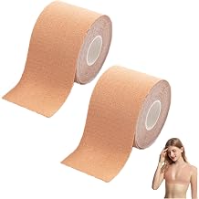 2 Pack Boob Tape 2 Inch Wide Invisible Breast Lift Tape Adhesive Body Contour Tape Boobtape for Large Breasts Lifting Womens Deep V-Neck T Shirts Tops Women Sexy Halter Dress Evening Gowns
