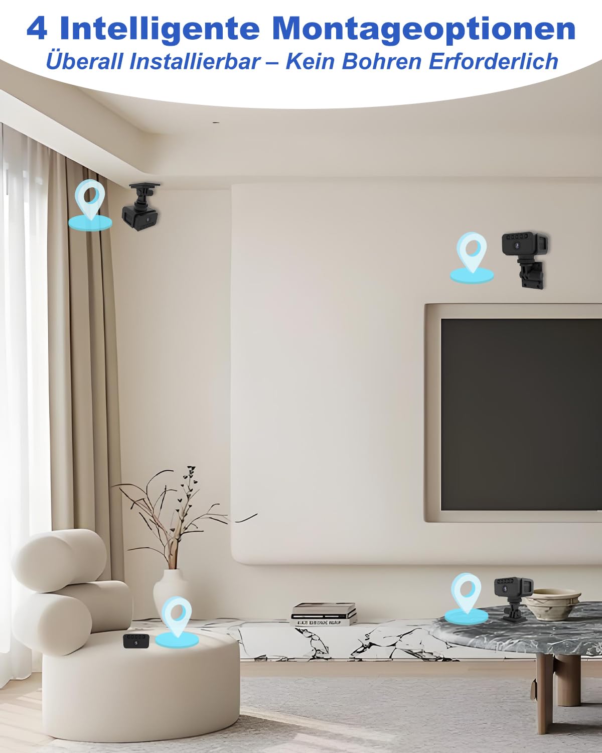 Bextgoo Mini Kamera, WLAN/AP Hotspot/Offline, 4K Überwachungskamera Innen | Überwachungskamera Ohne Wlan mit 64GB Speicherkarte, Nachtsicht, Bewegungserkennung, für Innen/Außenbereich, Schwarz