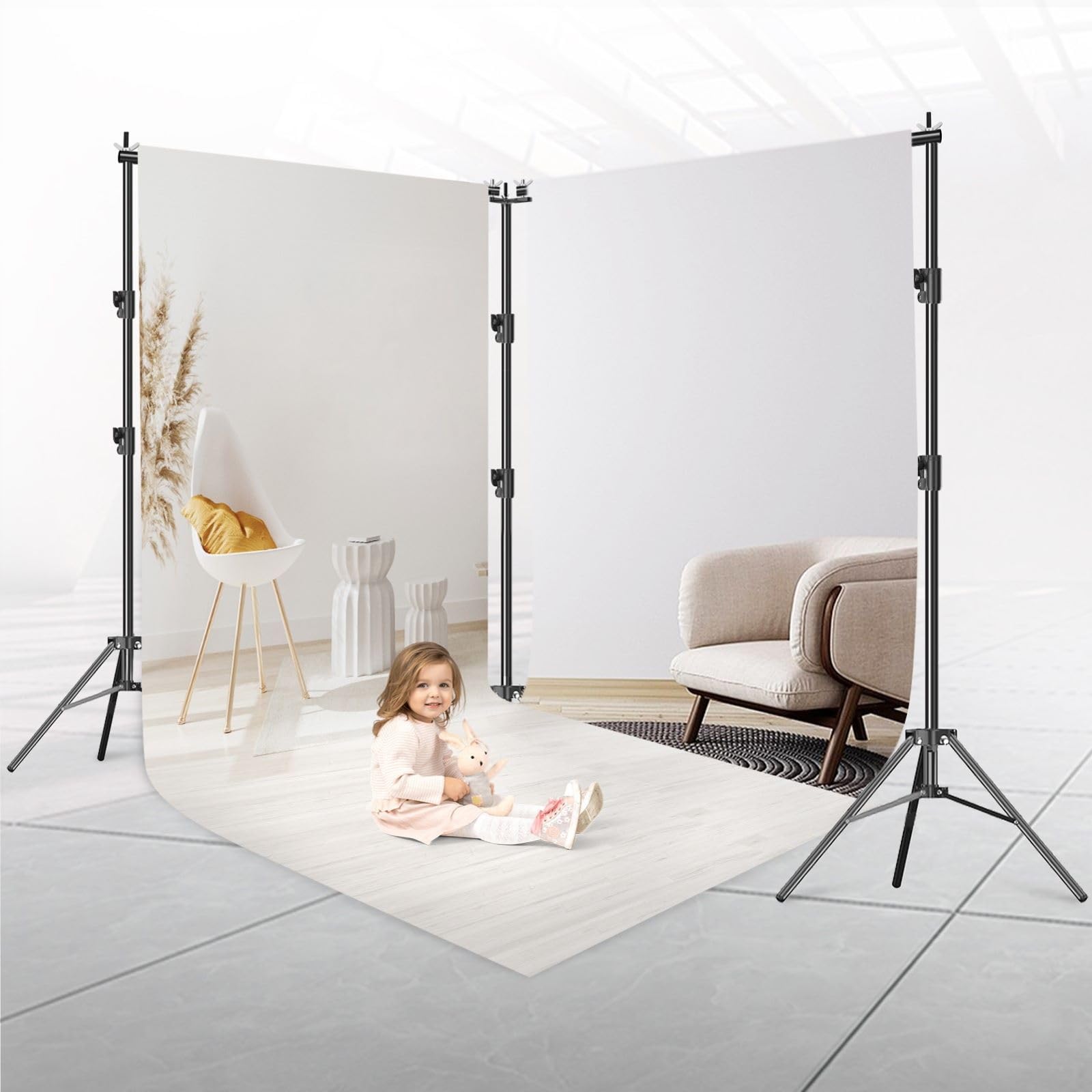 EMART Support Fond Photo 3m x 6m, Système de Support Toile de Fond Réglable Robuste avec 8 Pinces, 1 Sac de Transport pour Studio Photo, Photographie, Vidéo, Mariage