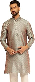 (Since 1958 Men'S Jacquard Silk Contrast Red Thread Woven Design Long Kurta