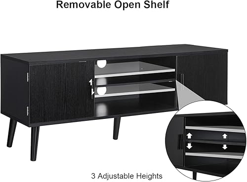 Miniatura 6 de Quimoo Soporte de TV para TV de 55 pulgadas, soporte de TV LED con luces LED y toma de corriente, consola de TV con 2 gabinetes y estante abierto,