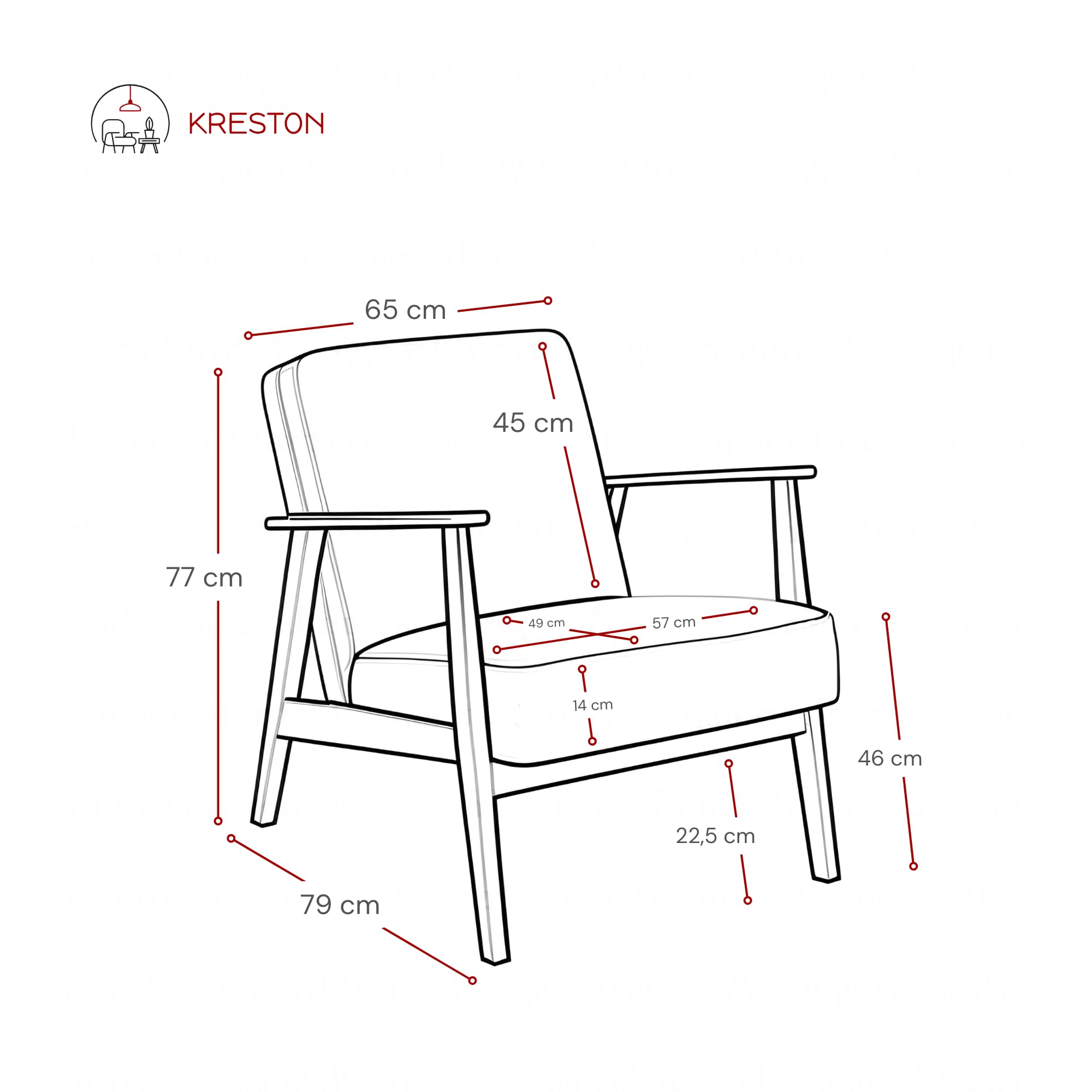 KRESTON Sessel ASENTO, Retro Cocktailsessel aus Massivholz für Wohnzimmer, TV Sessel