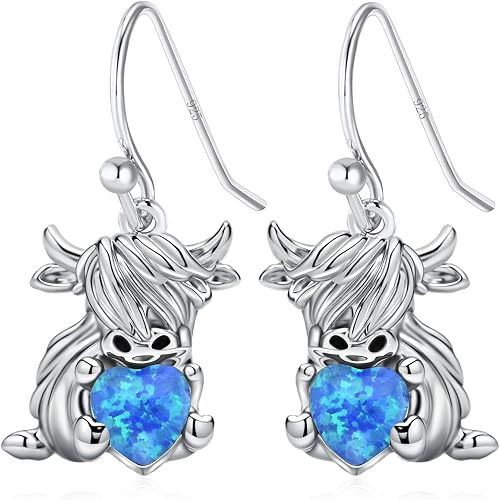 Highland Cow Earrings 925 Sterling Silver Scottish Hyland Cow Dangle Earrings Hi