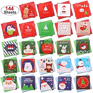 HOWAF 144 Pcs Mini Christmas Cards, Merry Christmas Assorted Greeting Cards Blank Note Cards Xmas Card in 24 Cute Festive Designs with Envelopes, Ideal for Kids Gift, 2.7x 2.7 Inches