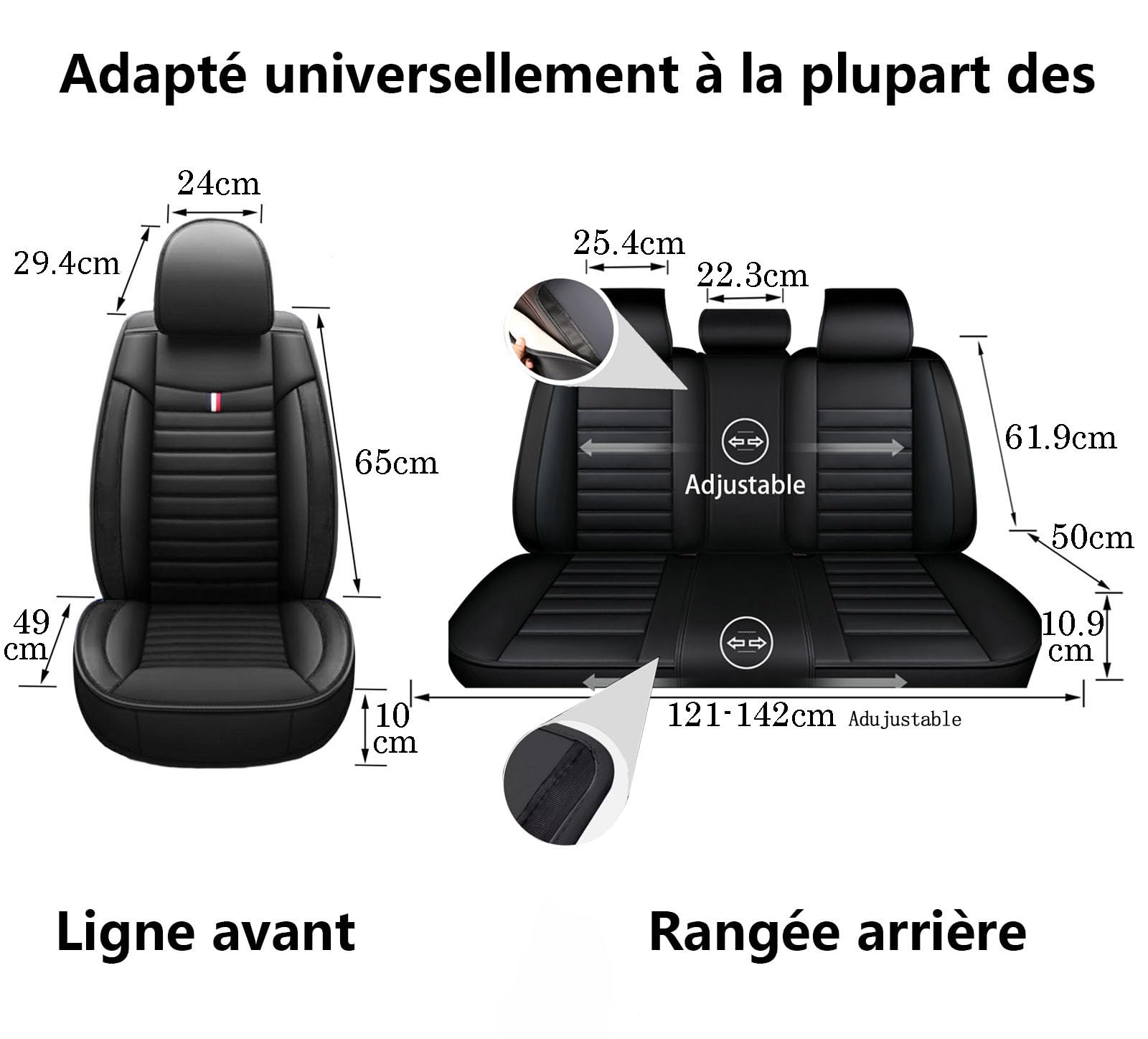 Ensembles de Housses de siège pour Peugeot 2008 206 207 SW 208 3008 307 308 SW 508 imperméables et résistants à l'usure, Respirants, faciles à Nettoyer, compatibles avec Les airbags (Noir)